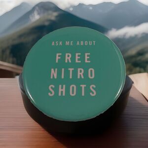 BUTTON - Rare Starbucks - Ask Me About FREE NITRO SHOTS - Employee Apron Pin